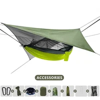 260x140cm Outdoor Double Camping Hammock with Mosquito Net and Rain Fly Tarp Lightweight Parachute Hammocks for Travel Hiking 1