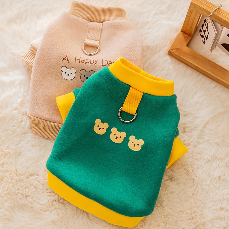 

Korean Version Cute Three Little Bear Dog Sweater Autumn Teddy Bipod Cat Clothing Pet Supplies Puppy Traction Buckle Vest