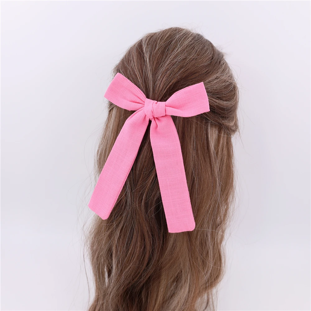 Long Tail Linen Hair Bow Clips for Little Girl Kids Mom Women Ponytail Knot Bows Alligator Clip Hair Accessories