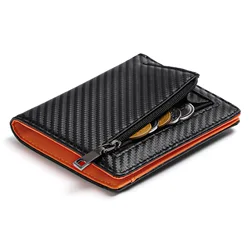Slim Leather Men's Wallet with RFID Blocking - Minimalist Bifold, Money Clip & Credit Card Holder (Black Orange)