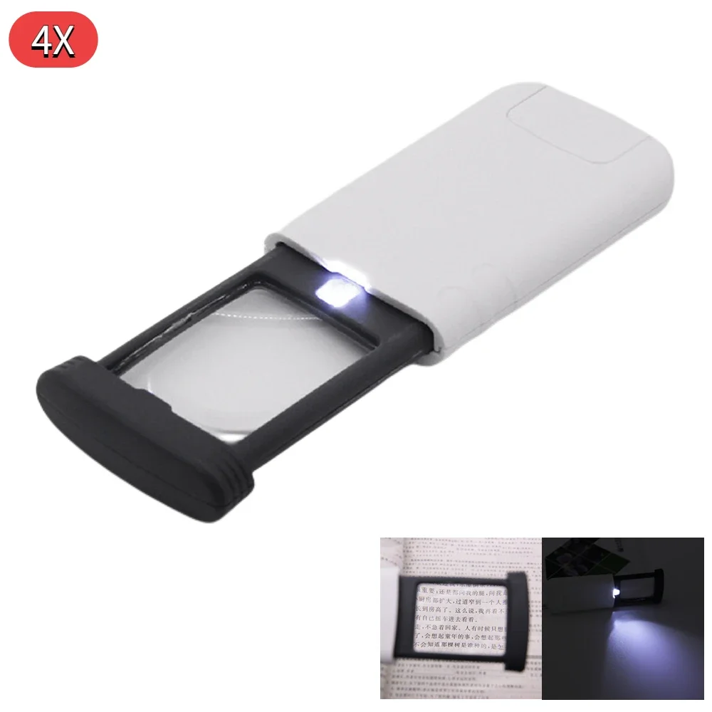 4X Magnifier with 1 LED Light Foldable Pocket Microscope for Jewelry Reading Crafts Portable Illuminated Loupe HD Lens