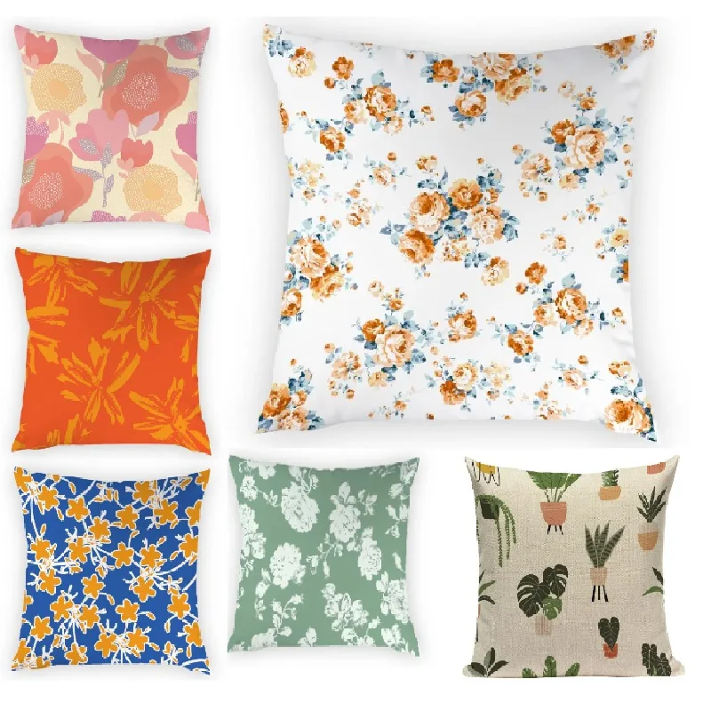 

Polyster Linen Home Decor Colorful Decorative Floral Sitting Cushion Covers Pillowcase for Sofa 45x45cm Square Nordic 2023 E2109