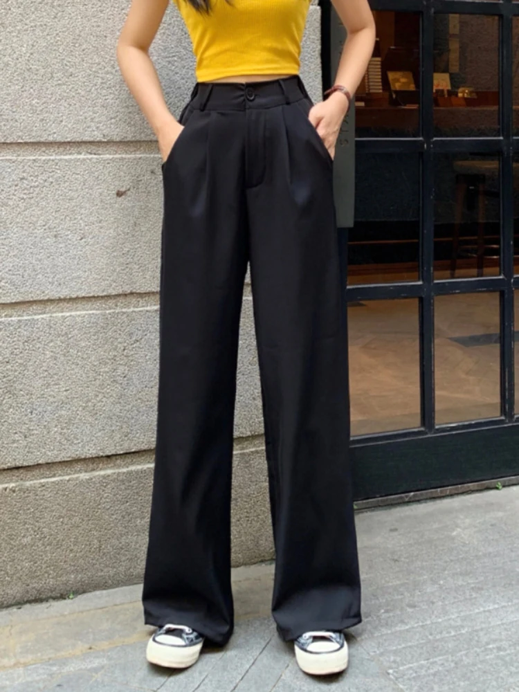 

2023 Spring Summer Wide Leg Cargo Pants Women Clothing Loose Solid Color Straight Slim Pants Streetwear Women Korean Fashion