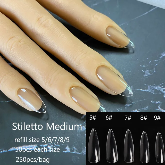 Gel Nails Extension System Full Cover Sculpted Clear Stiletto Coffin False Nail Tips 240pcs/bag Medium Almond Refill