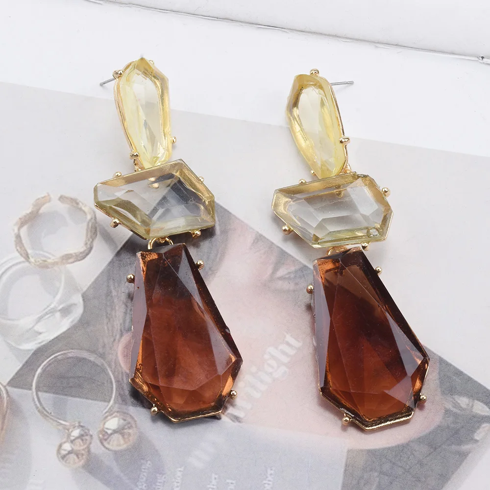 2026 New Fashion Irregular Coffee Resin Long Dangle Earrings Women Indian Ethnic Vintage Statement Metal Big Earrings Jewelry