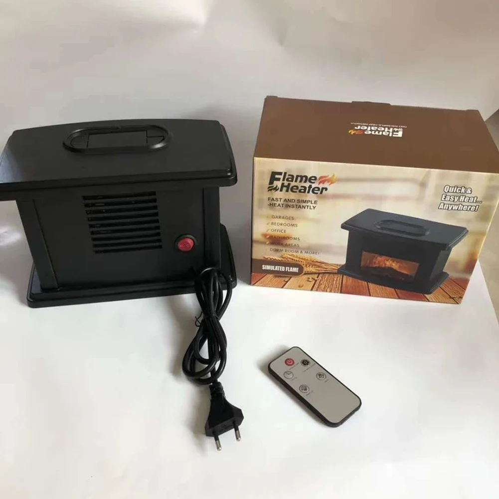 1000W Electric Fireplace Heater With Remote Control Flame Heater Indoor Space Stove Portable Desktop Hot Fan Winter