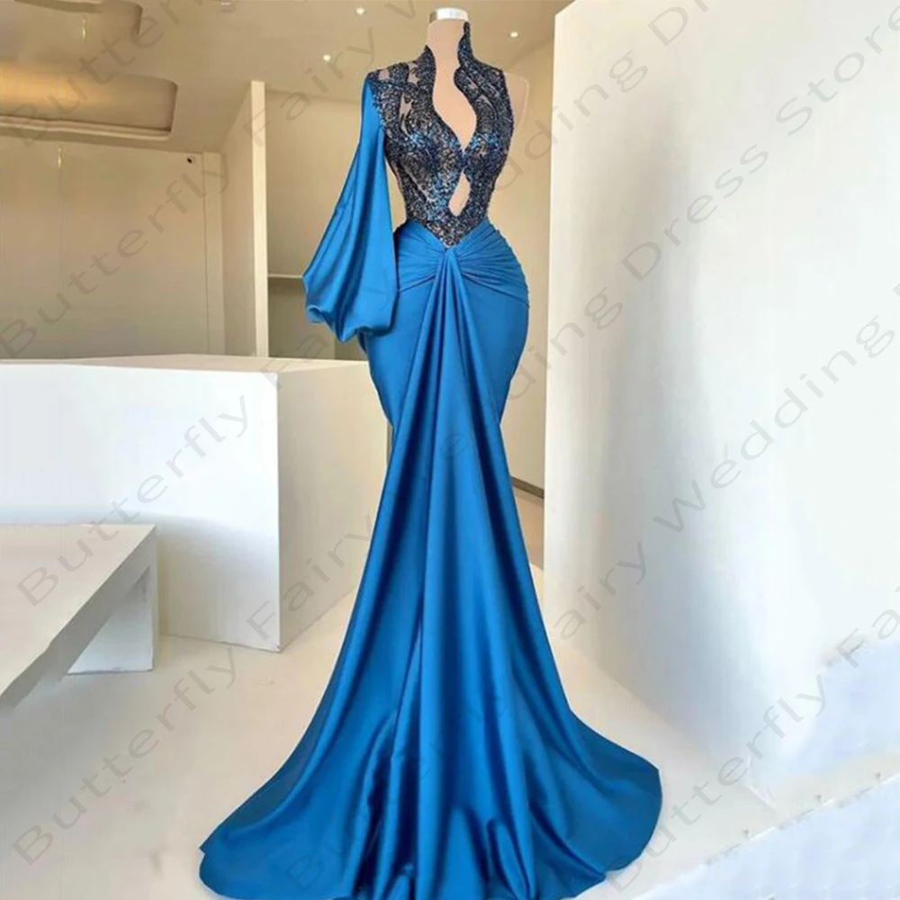 Sexy Mermaid Dresses 2023 New Gorgeous Satin Fashion Exquisite Lace Applique Pretty Mopping Evening Dresses For Women Elegant