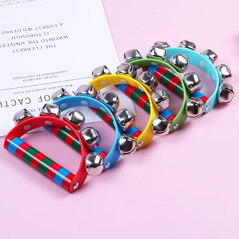 Children's Intellectual Props Handbell Hand Bells With 5 Jingle Bells Wood Handle Musical Instrument Toy For Music Class