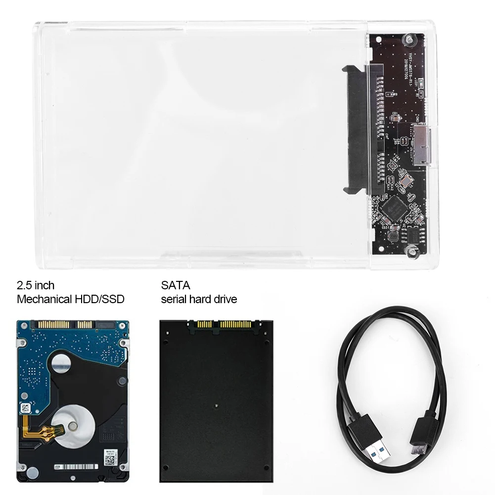 USB 3.0 SATA HDD 인클로저 지원 UASP 투명 외장 케이스, 2.5 인치, 6Gbps, 7mm, 9.5mm, 2.5 인치 SATA SSD HDD