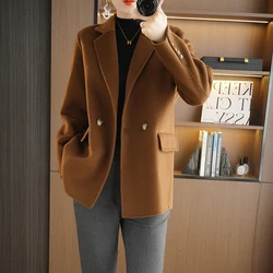 2023 New Basic 100% Wool Women Short Regular Coat Loose Solid Color Long Sleeve Outerwear Ladies Women's Overcoat