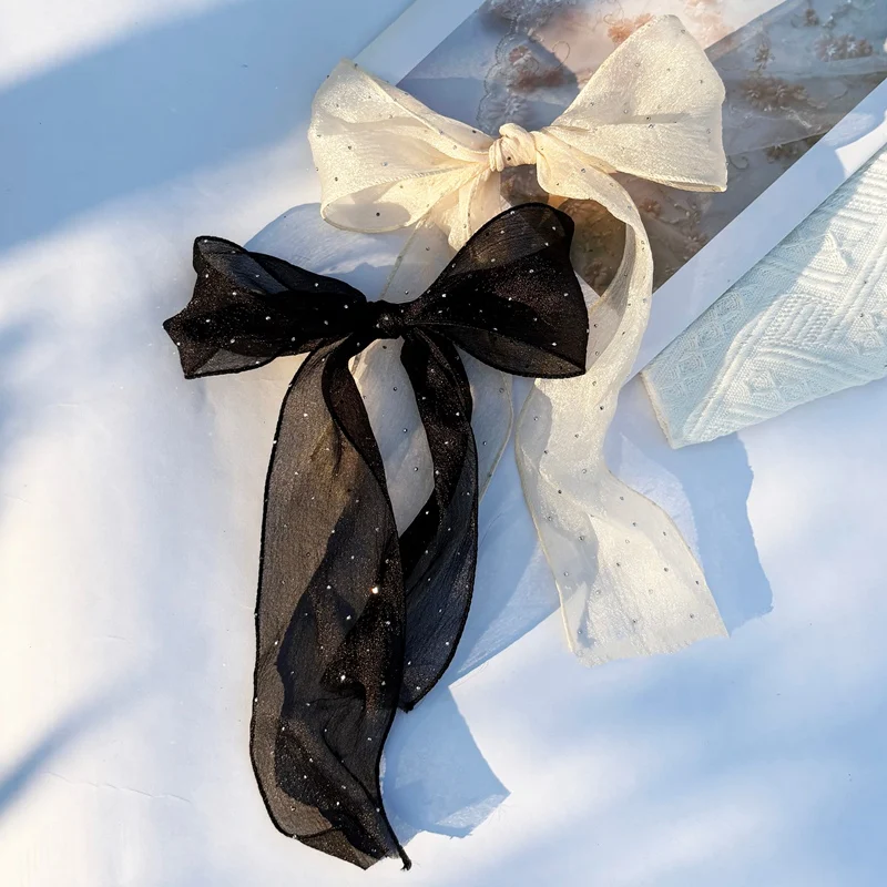 Shining Sweet Chiffon Bow Hair Clips Elegant Ribbon Ponytail Clip Women Girl Sweet Headbands Hairpin Hairgrip Hair Accessories
