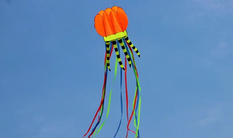 4-colors 3D Jellyfish Kite 7M Colorful Long Tail Ribbon Soft Kite Easy To Fly, Tear Resistant Outdoor Sports Flying Toy 6