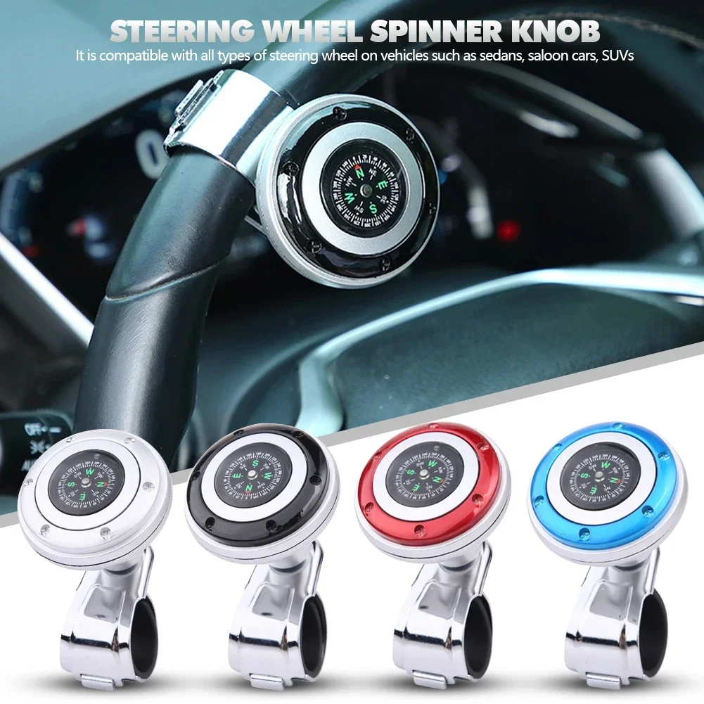 Universal 360° Rotating Metal Steering Wheel Spinner Knob with Compass