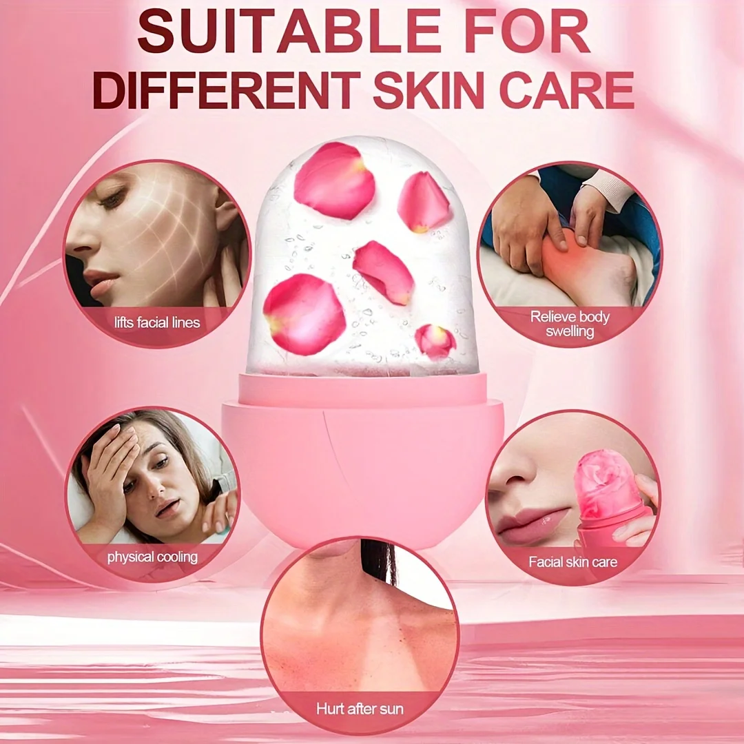 Ice Roller Massager for Face Eyes NeckNatural Skin Toning & Care Reusable Face Roller Silicone Mold for Cooling & Soothing Skin