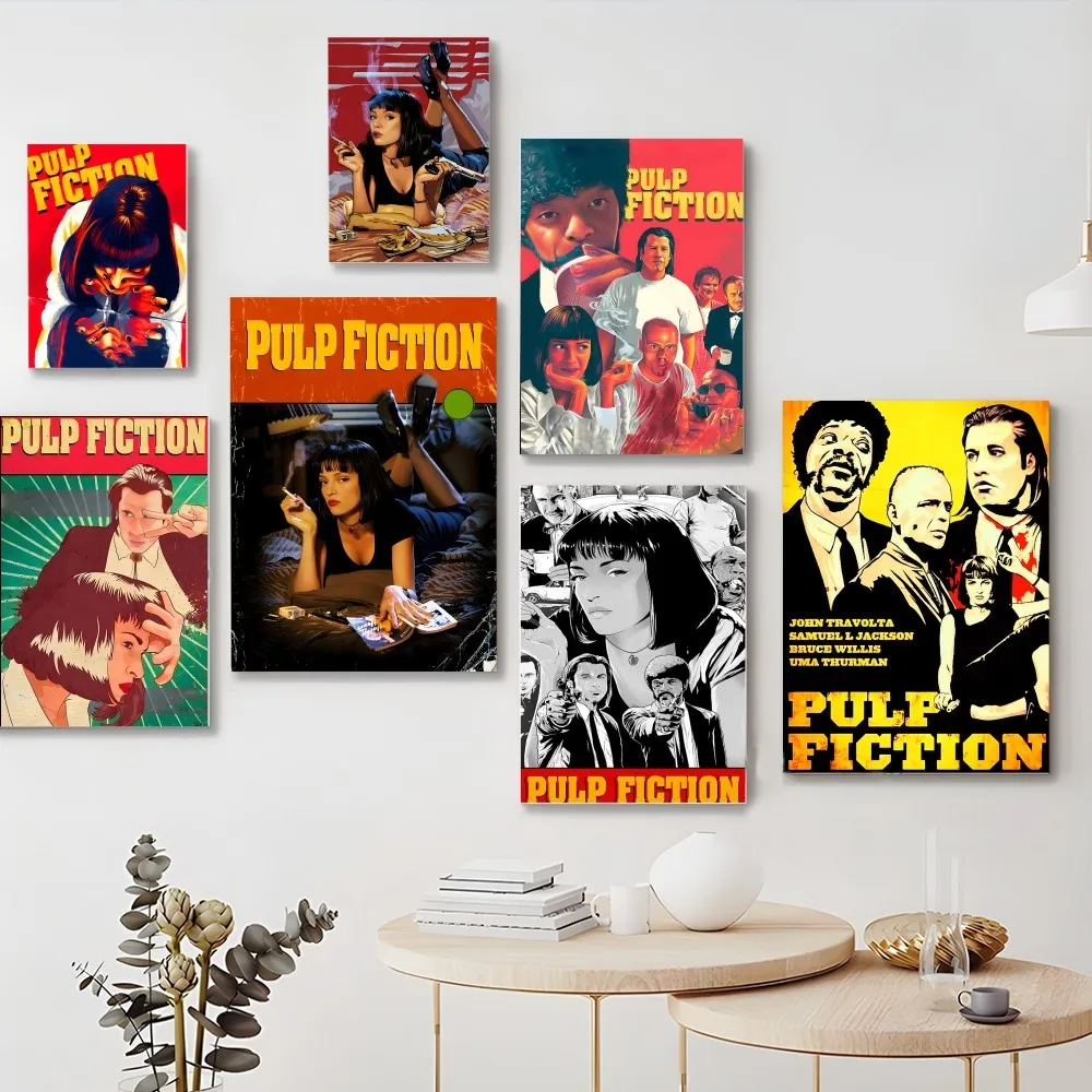 

Classic Movie Pulp Fiction Poster Self-adhesive Art Poster Retro Kraft Paper Sticker DIY Room Bar Cafe Vintage Decorative