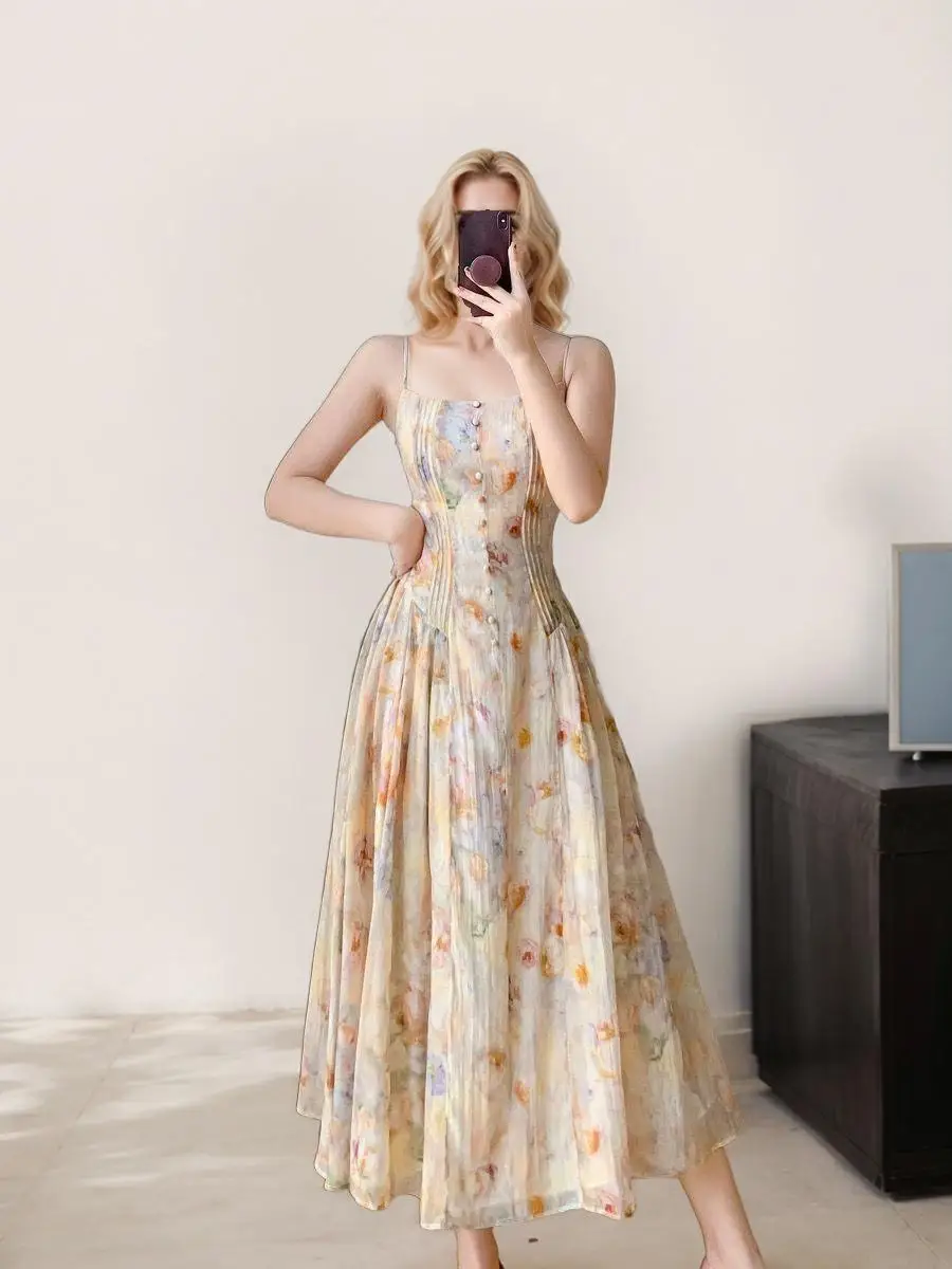 Yenkye New Women Sexy Elegant Sleeveless Plaid Dress Summer Female Midi Holiday Party Robe Fit And Flare Clothing main image 1