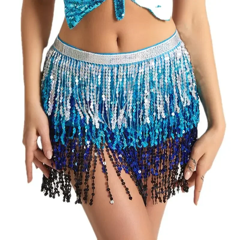 

Women's sequin tassel carnival performance, belly dance costume, buttocks wrapped scarf skirt