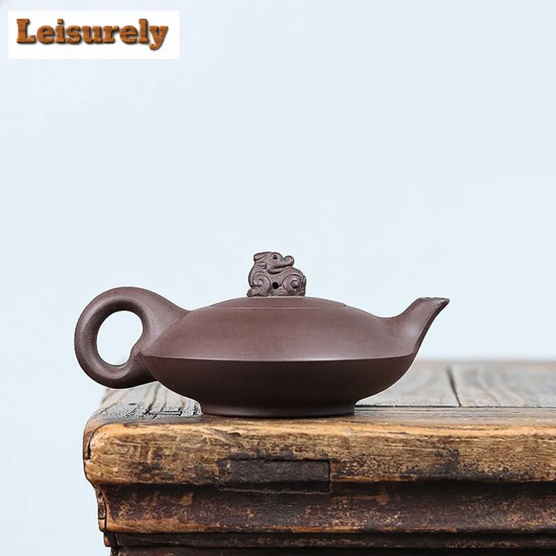 180ml Antique Yixing Purple Clay Teapots Handmade Auspicious Beast Pot Raw Ore Purple Mud Kettle With Strainer Zisha Teaset Gift