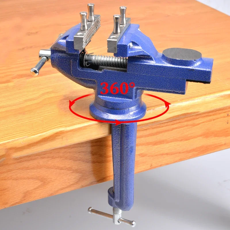 

3" Multi-functional Clamp-on Bench Vise 360 Degree Swivel Cast Iron Tabletop Vice with Anvil and Large Table Clamp 100mm