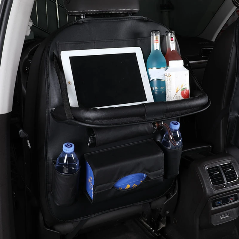 

Органайзер на заднее сиденье автомобиля с держателем для планшета, карманы для хранения, органайзер для хранения в автомобиле из искусственной кожи со складным подносом на спинку сиденья