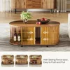 Coffee Table with Storage, 47.24" Farmhouse Wood Oval Center Table, 2-Tier Tea Cocktail Table with Sliding Door for Living Room 3