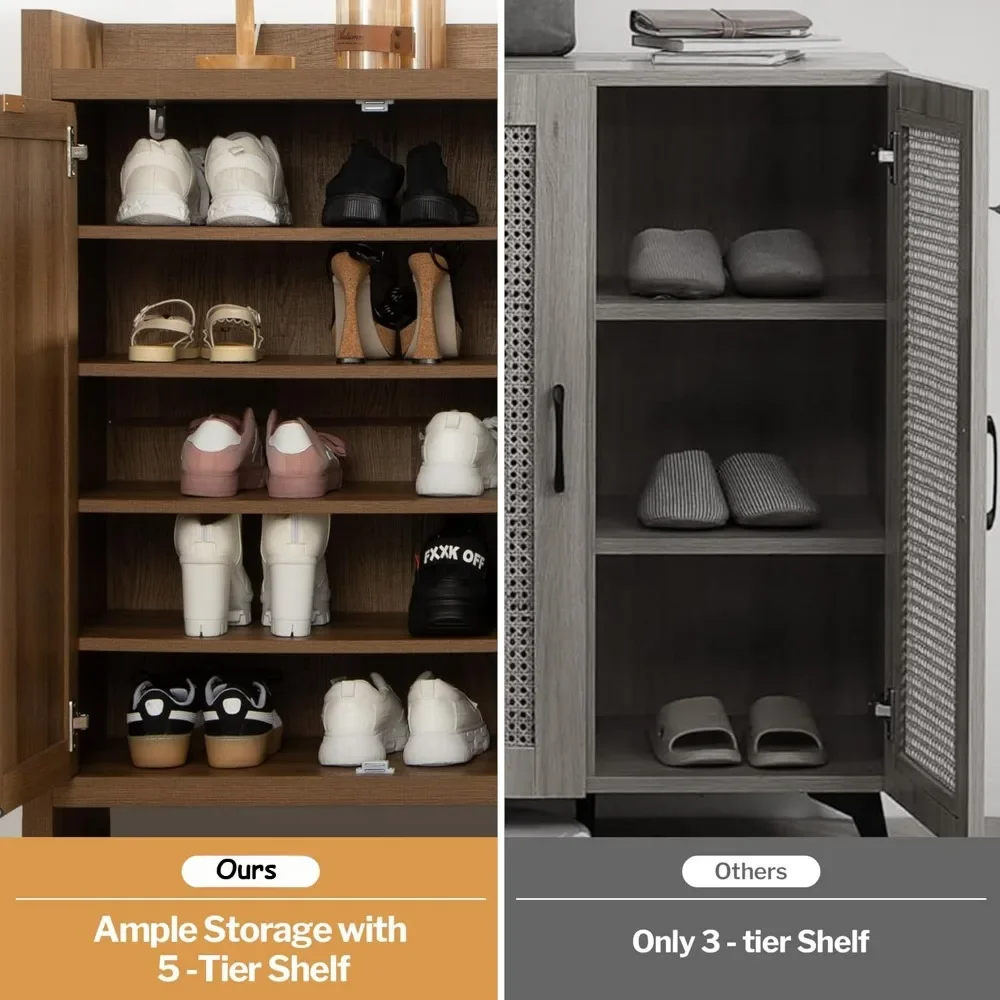 Shoe Cabinet Set of 2 with Doors and Shelve 6-Tier Farmhouse Wood Storage Cabinets Large Capacity Shoe Storage Organizer Cabinet 6