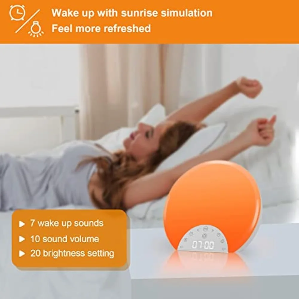  Sunrise Alarm Clock Wake Up Light for Kids, Adults, Heavy  Sleepers with Dual Alarms, Snooze, Sleep Aid with 7 Nature Sounds for  Bedrooms with 8 Colors Night light, FM Radio, Gift