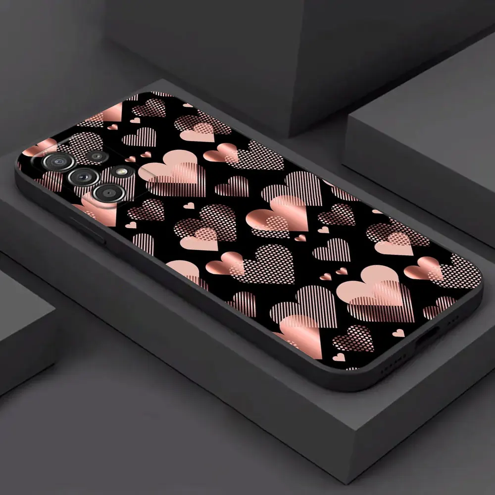 Gold Pink Rose Leaf Glitter Hearts Design Phone Case - Elegant Black Cover