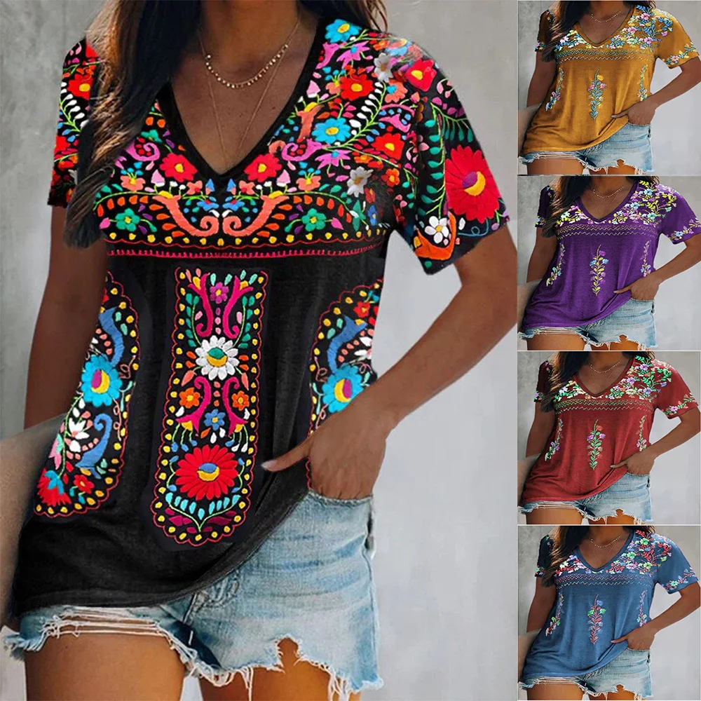 Vestidos De Verano Para Mujer, Manga Corta, Cuello En V, Floral