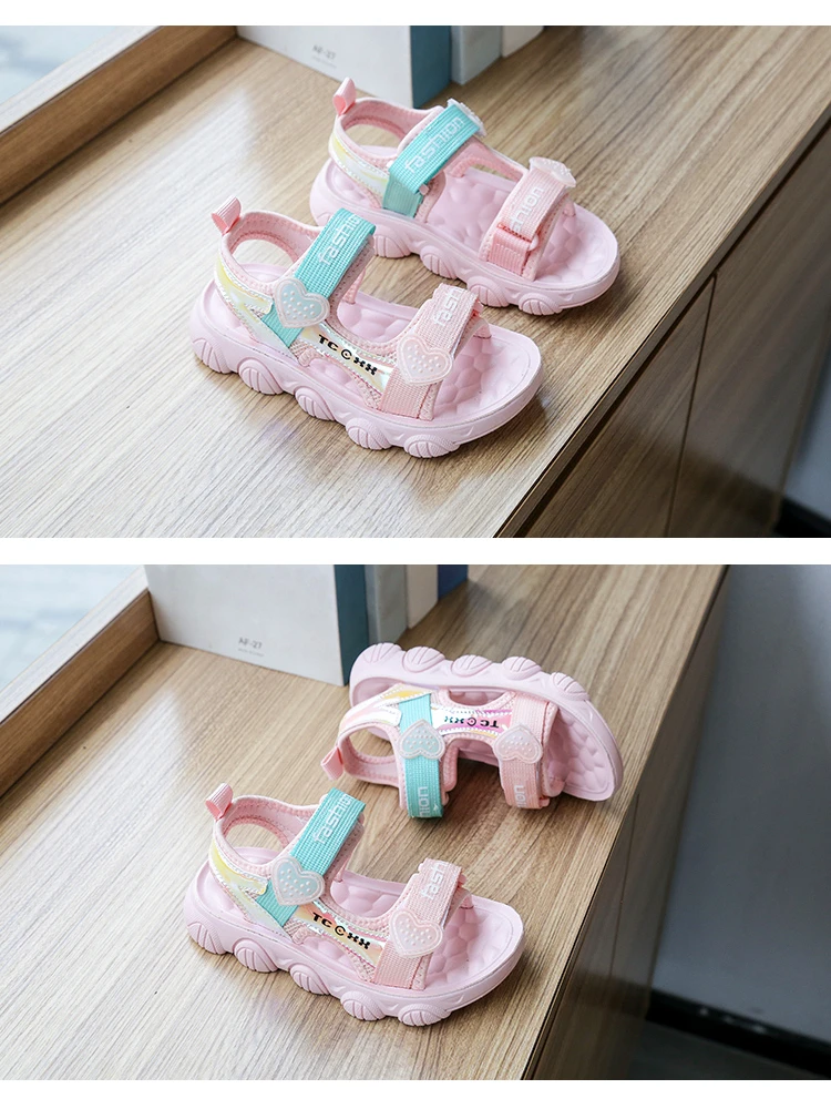 children's sandals near me Summer Children Sandals Fashion Girls Shoes Lightweight Non-slip Soft Bottom Shading Leather Cute Girls Beach Sandals Pink 8 12 leather girl in boots