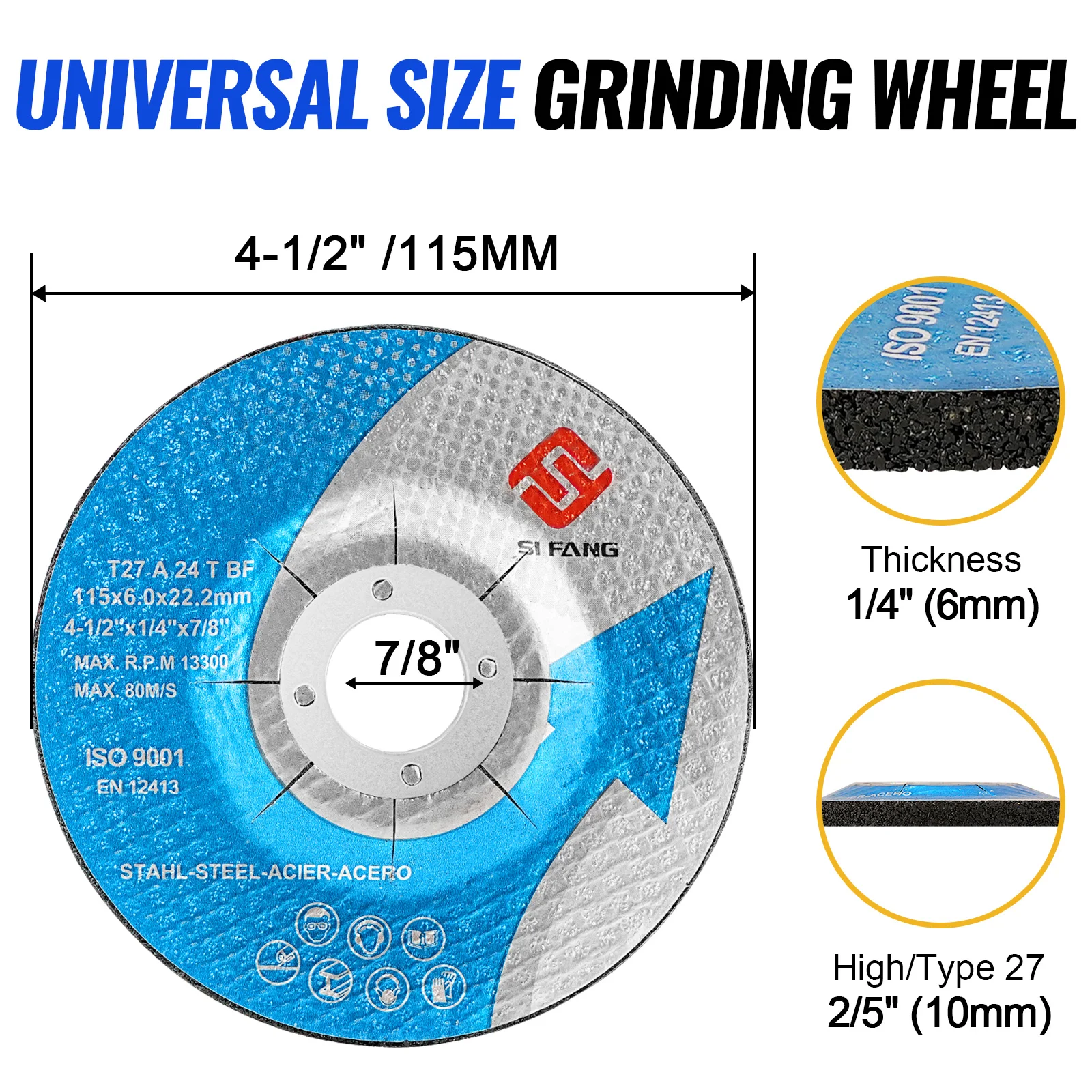 Grinding Disc 115mm Grinding Wheel 4.5 Inch Cutting Disc Angle Grinder for Metal Deburring Stainless Steel 6mm Thickness
