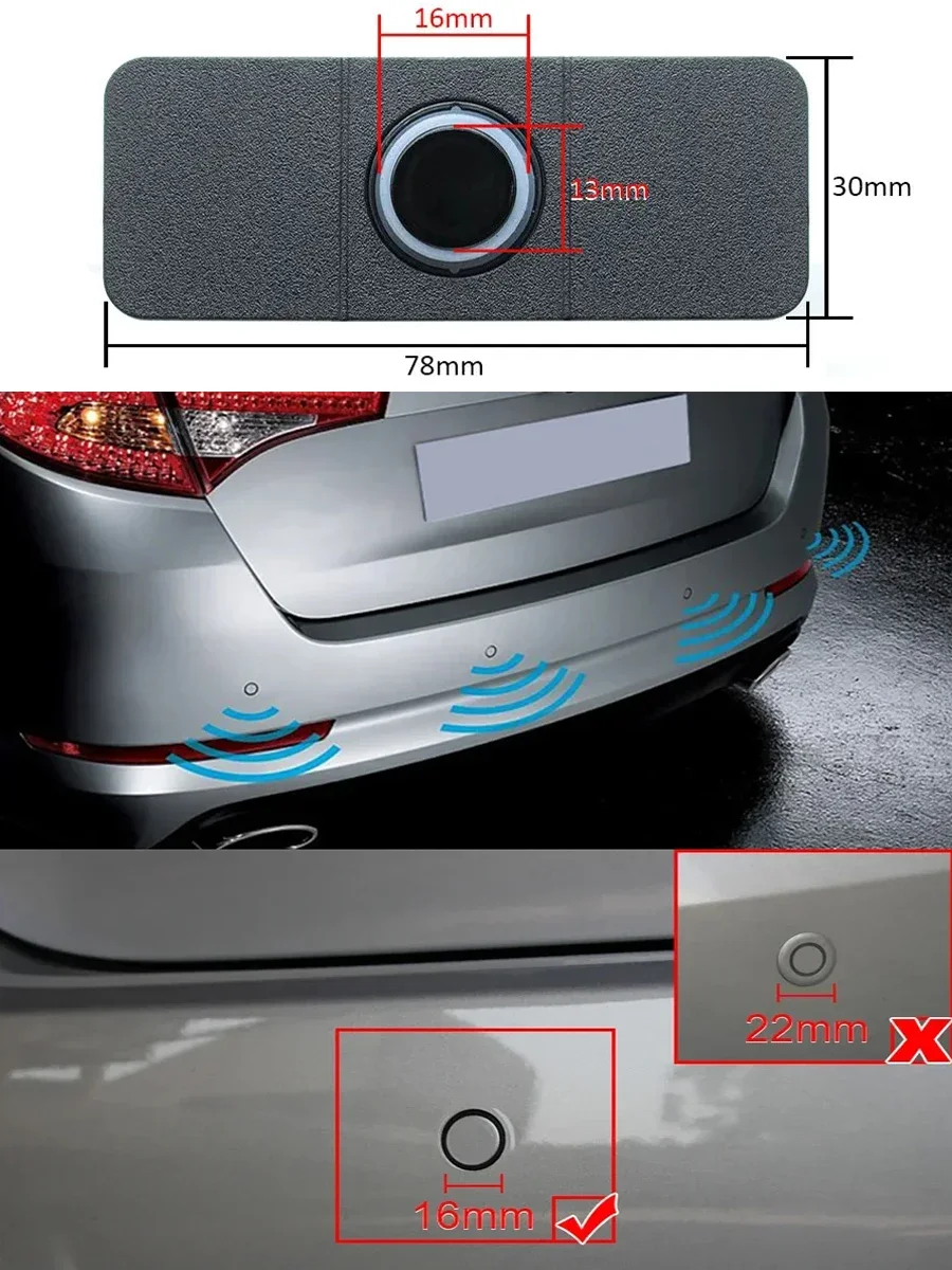 Car Parking Sensor Assistant Park tronics 4 Black/Silver/White/Blue/Red 13mm Flat Sensors Reverse Radar Sound Buzzer Alarm Sound