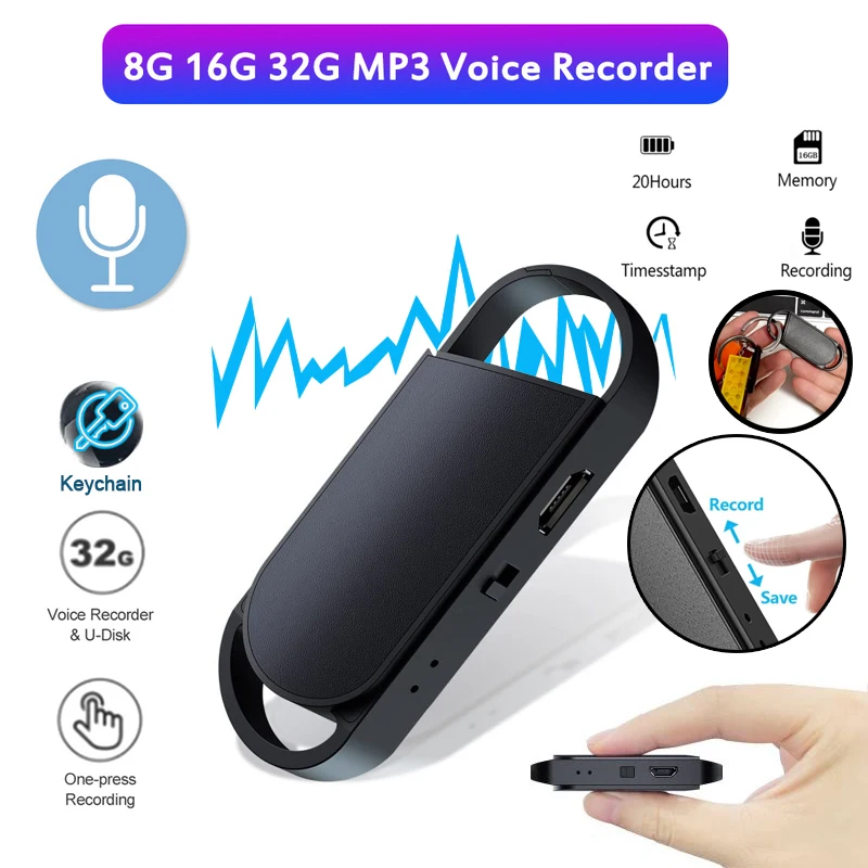 Keychain 32GB USB Voice Activated Recorder Mini Dictaphone Professional Sound Recording MP3 Flash Drive Digital Audio Record voice recorder