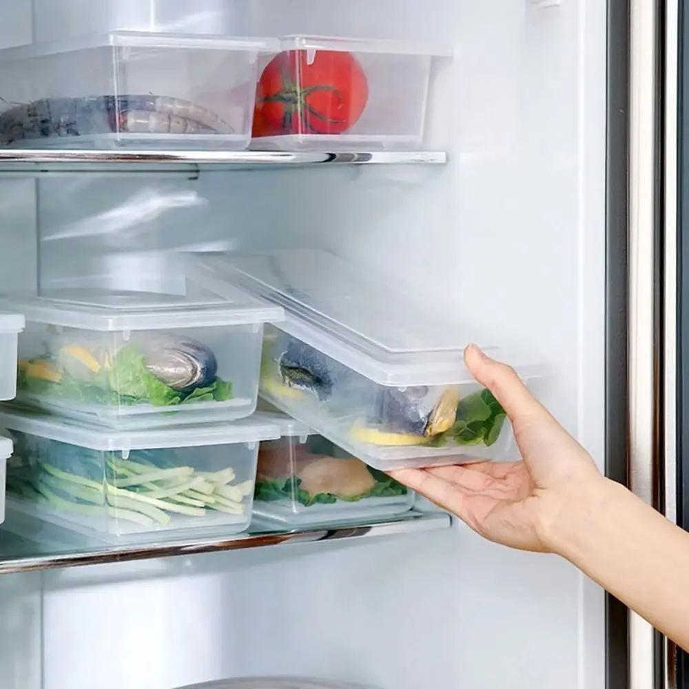 Refrigerator Frozen Fish Drain Crisper Kitchen Sorting Storage Box Food Grade PP Rectangular Refrigerator Box with Lid Organizer