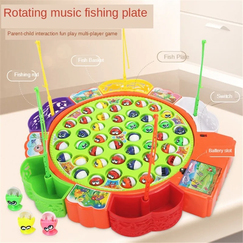 Electric Musical Rotating Fishing Toy Children Board Play Fish Game Outdoor Sports Educational Toys For Boys Girls 3