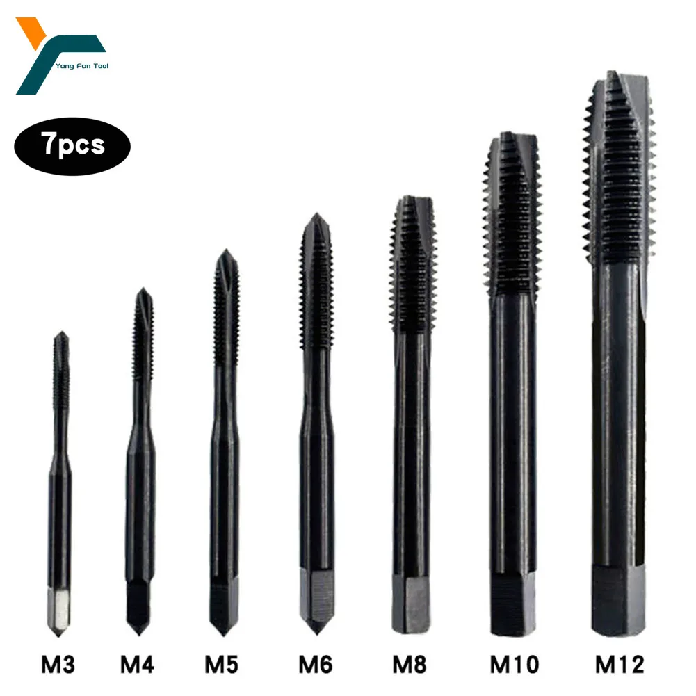 

7Pcs Straight Flute Tap HSS Machine Screw Thread Metric Plug Tap Drill Bit M3 M4 M5 M6 M8 M10 M12 Metalworking Tapping Tool