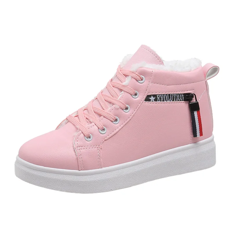 2024 Winter Boots Women Ankle Boots Warm PU Plush Winter Woman Shoes Sneakers Flats Lace Up Ladies Shoes Women Short Snow Boots