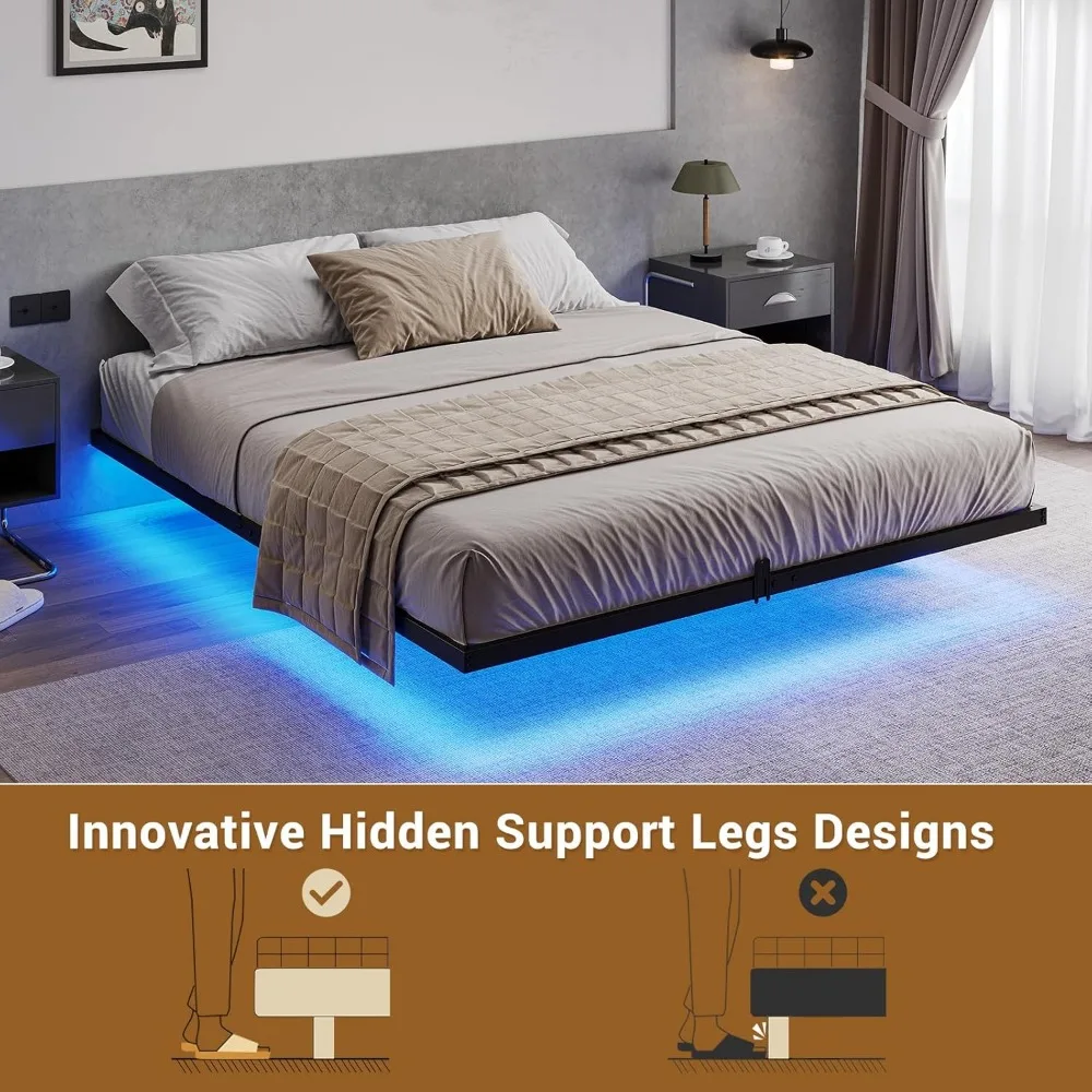 Floating Bed Frame Full Size with LED Lights, Metal Platform Full Bed, No Box Spring Needed, Easy to Assemble 5