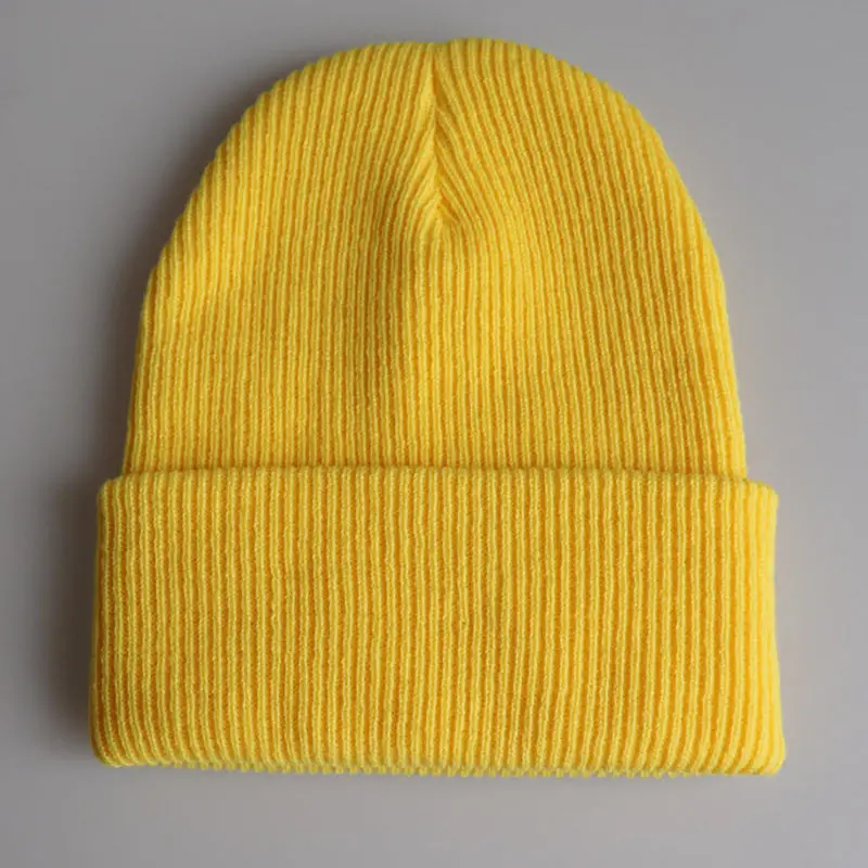 Plain Skull Cap Knit Hats Winter Warm Cuff Beanies for Men Women Orange Yellow Black Dark Green Beige 