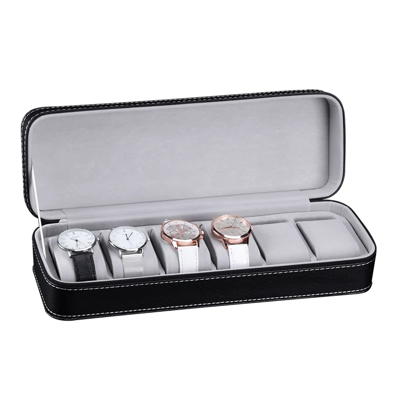 Watch Box 6/10/12 Slots PU Leather Watch zipper Box Jewelry Display Flannel Liner Organizer Portable Storage Case