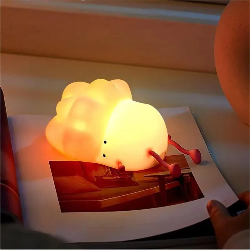 Usb Rechargeable Type C Phone Holder Touch Sensor Silicone Led Lamp Atmosphere Night Light Pat Light Cabbage Color Nightlight