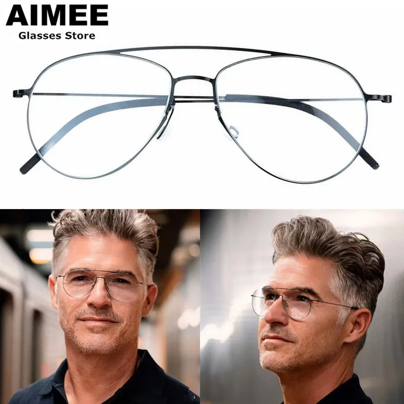 Montura de gafas sin tornillos de titanio de alta calidad 5507 marca danesa gafas ultraligeras de piloto para hombres y mujeres diseño de doble haz Gafa