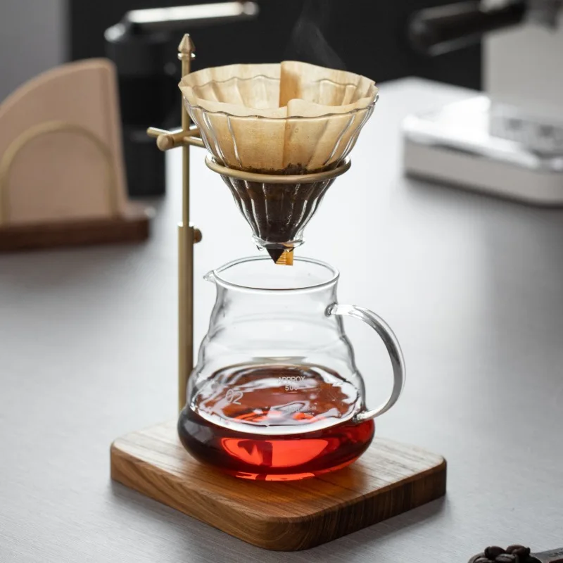 HeMu Solid Wood Brass Hand Brewed Coffee Holder, Adjustable Solid Wood Base, Coffee Filter Cup Holder, Matching Equipment