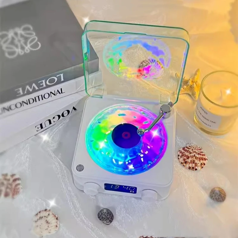 

KW03 Retro Turntable Speaker Wireless Bluetooth 5.0 Vinyl Record Player Stereo Sound With White Noise RGB Projection Lamp Effect