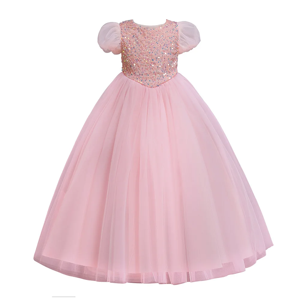 thumbnail image 1 of Girls Dress Color Mesh Dress Long Sequin Children's Skirt Girls Piano Host Costumes#323, 1 of 4