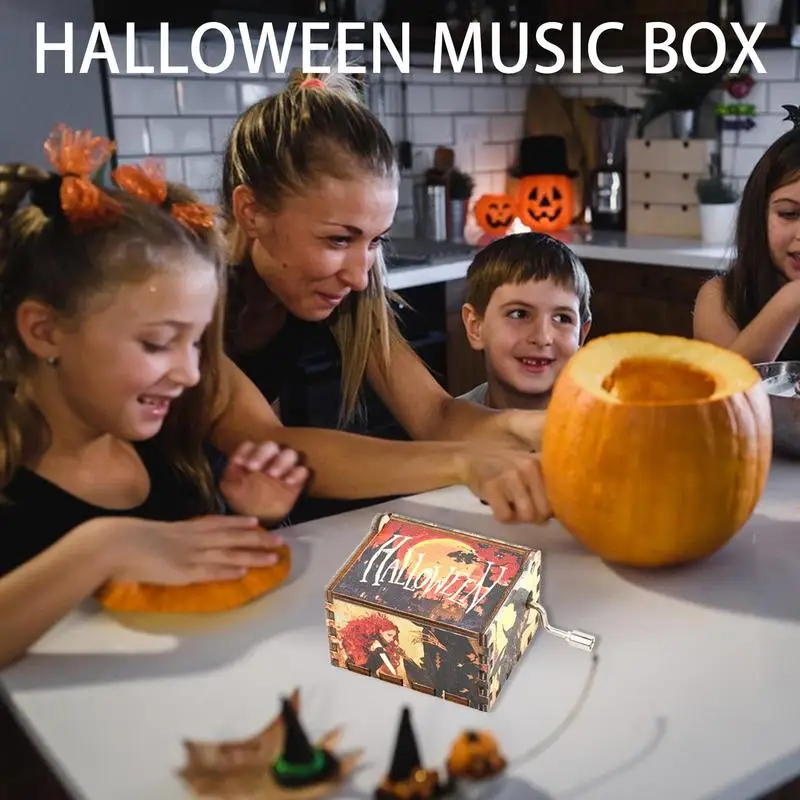 Hand-Cranked Wooden Music Box Engraved Musical Box Vintage Wooden Music Halloween Tune Exquisite Home Decor For