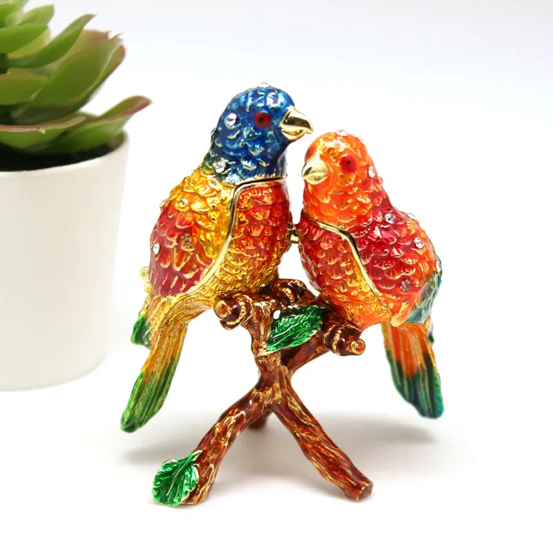 SHINNYGIFTS Enamel Trinket Box New Desk Decorative Love Birds Wedding Gifts to Friends 4