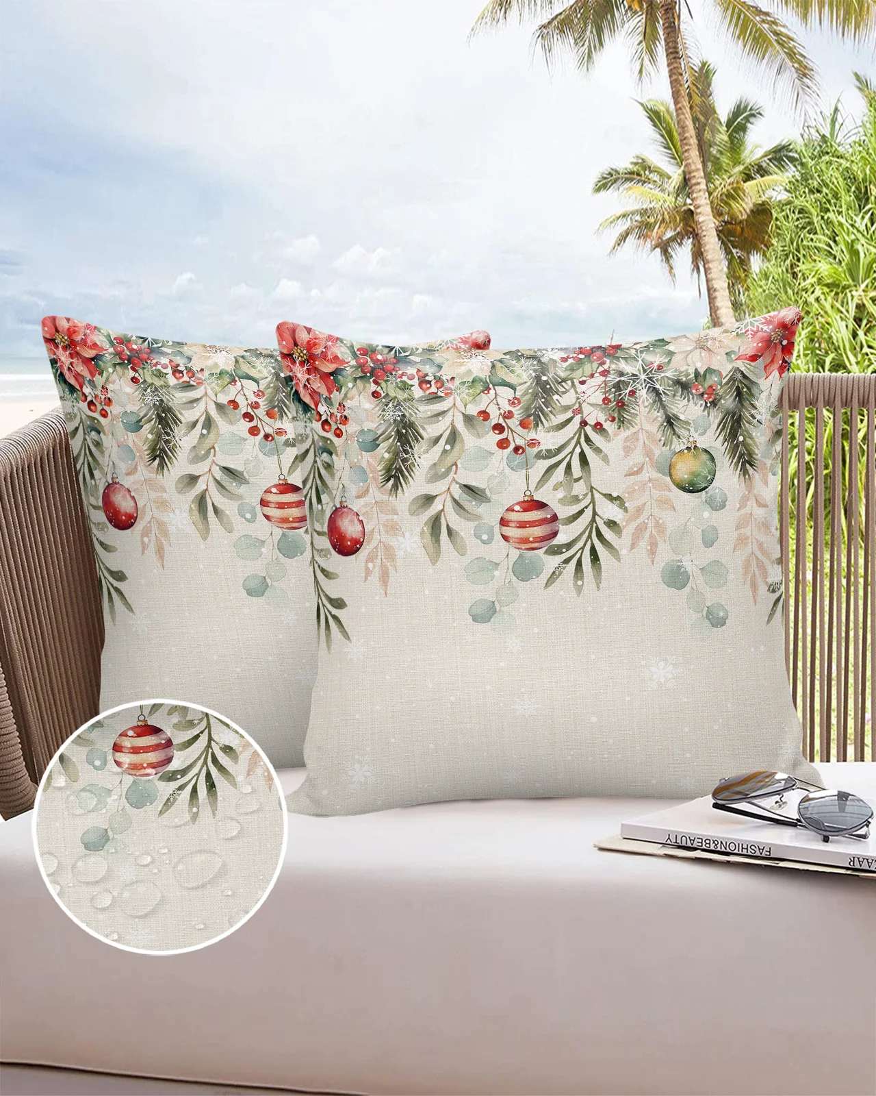HomeStilez Set di 2 Federe Cuscini Divano 40 x 40 cm in Lino Impermeabile Motivo Floreale Primaverile Decorative Morbide Quadrate Copricuscini per Divano da Esterno Giardino Soggiorno