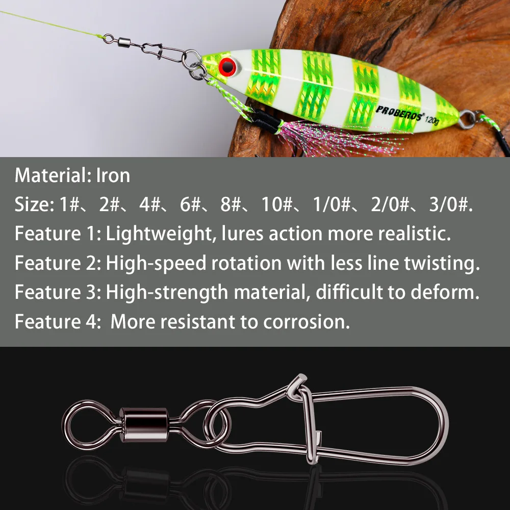 Description Picture 6 of item30pcs-100pcs Snap Bearing Rolling Swivel Fishhook Lure Swivels Tackle Tool Fishing Accessories Connector Pin