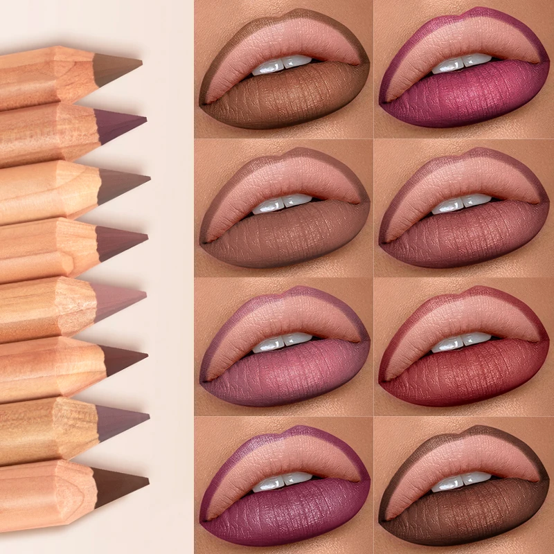 Nude Brown Lipliner Pen Wooden Matte Lip Liner Waterproof Lipstick Pencil Easy To Wear Non-stick Cup Lip Contouring Pen Cosmetic 2